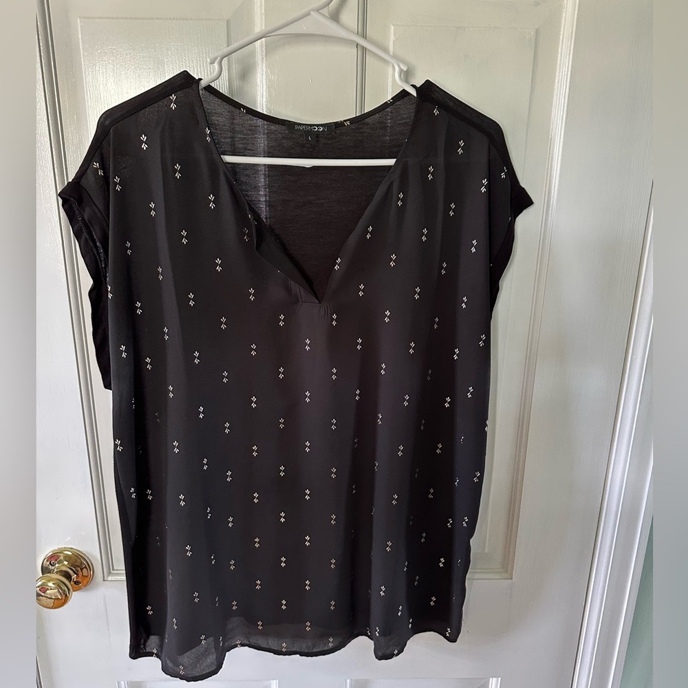 Papermoon Reece Mixed Material Foil Print Black Blouse, Large - Picture 2 of 4